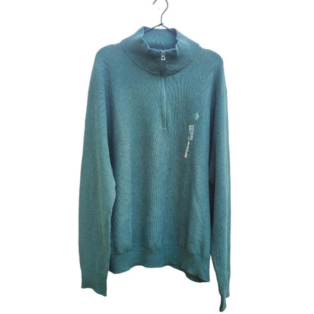 Men's Polo Ralph Lauren Half Zip Pullover Cotton Sweater Polo Pony, Green, 2XL